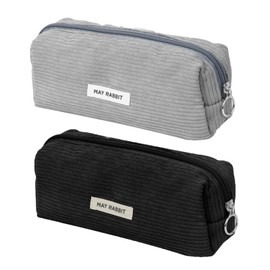 TAIHOBO Pack of 2 Pencil Cases, Plain Pencil Case, Aesthetic, Corduroy Fabric Pencil Case, Canvas Pencil Case, Multifunctional Pencil Case, Washable Case for School Supplies Office, Black, grey,