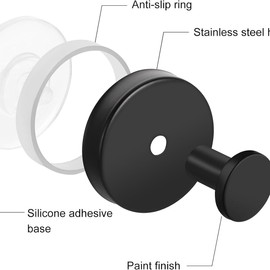 Gouenl 4 Packs Suction Cup Hooks for Shower, Glass Door,Kitchen, Mirror, Tile，Bathroom,Shower Hooks for Inside Shower,Bath Robe Hook Holder for Hanging up to 15 lbs.(Black)