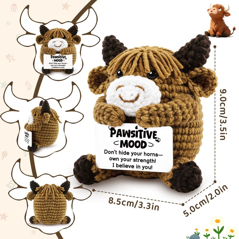 Highland Cow Gifts, Positive Crochet Animals With Positive Messages