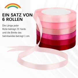 Gift Ribbon Pink 6 Colours Satin Ribbon 10 mm x 23 m Ribbon Silk Ribbon Fabric Ribbon Silk Ribbons for DIY Crafts Ribbon Decorative Ribbon for Crafts Gift Packaging Birthday Bouquet Party Decoration