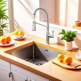 Kmeino Kitchen Faucet Brushed Nickel, High Arc Spring Single Handle Brass Body 3-Function Kitchen Sink Faucet for Farmhouse Laundry Commercial Modern RV Bar Faucet Kitchen