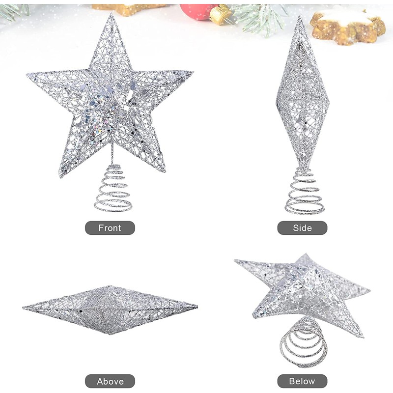 KEYIDO® Silver Star Christmas Tree Topper, 8 Inch Metal Silver