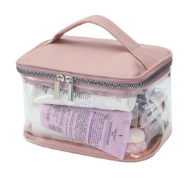 lllyan Waterproof Pu Large Capacity Transparent Makeup Bag Small - Clear Toiletry Bag for Traveling Women, Travel Bag for Toiletries(Pink)