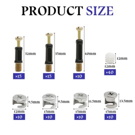 120 Pcs Furniture Connector Hardware Fixings Set, Includes 40 Furniture Cam Lock Screws, 40 Eccentric Cam Bolts Nuts and Dowels & 40 Pre Inserted Nuts for Cabinet Wardrobe Furniture Panel Connecting