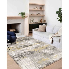 vivorug Washable Rug, Ultra Soft Area Rug 6x9, Non Slip Abstract Rug Foldable, Stain Resistant Rugs for Living Room Bedroom, Modern Fuzzy Rug (Yellow, 6'x9')