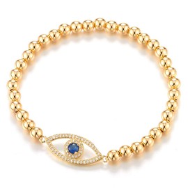 Gold Color Protection Evil Eye Beads Bracelet for Women with Blue and White Cubic Zirconia(CA)