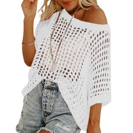 Zeagoo Women's Short Sleeve Crochet Sweater 2025 Lightweight Summer Tops Boho Cover Ups