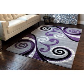 Masada Rugs, Stephanie Collection Area Rug Modern Contemporary Design 1100 Purple Grey White Black (6 Feet X 9 Feet)