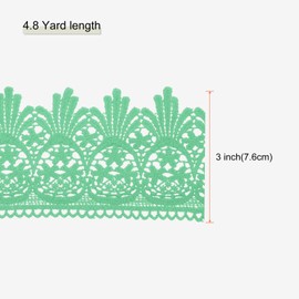 MECCANIXITY Cotton Lace Trim Vintage Crochet 3inch x 4.8yard Green Stretch Lace Edge Ribbon for DIY Scrapbooking Clothes Curtain Tablecloth Slipcover Fabric Wedding Decoration Gift Wrap