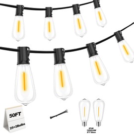 Adirxon 50 FT Outdoor String Lights with 27 Shatterproof Waterproof LED Edison Bulbs Connectable Hanging Patio Lights for Backyard Deck Party