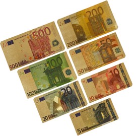 Spielgeld Fake Money Euro Banknotes, Educational Toy - Durable PVC Dummy Notes with Gold Design, Dealer Games for Children, Monetary Learning (4 x 5/10/20/50/100/200/500)