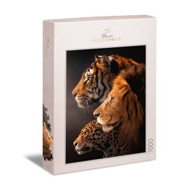 Ulmer Puzzleschmiede - Puzzle The Big Three" - Imposing Predatory Cat Motif with Tiger, Lion and Leopard - Animal Puzzle 1000 Pieces with the Big Hunters - Premium Puzzle Quality Made in Germany