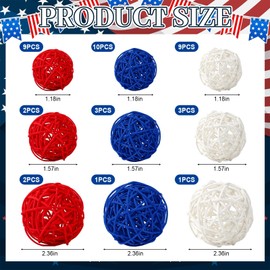 SANNIX 40PCS 4th of July Vase Filler Red White and Blue Rattan Balls Patriotic Decorations Mixed Color Sphere Orbs Decor for Independence Day 3 Sizes 3 Colors(Red，White, Blue)