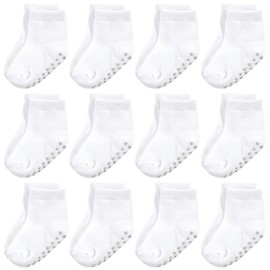 Touched by Nature Baby Organic Cotton Socks with Non-Skid Gripper for Fall Resistance, White, 12-24 Months