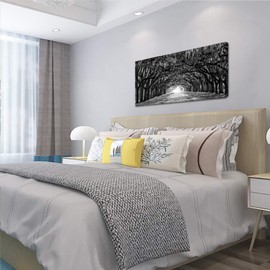 RnnJoile Oak Tree Wall Art Black and White Tree Painting Picture Oak Lined Road at Historic Wormsloe Plantation Savannah Georgia Prints Home Office Decor Framed 24" x 48"