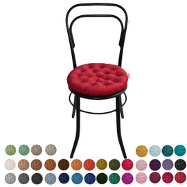 Infinity Collection 16 inch Round Tufted Plush Chair Pad/Cushion for Kitchen Bar Stool Dining Room Durable Reversible with Tie Backs (Brick Red, 2)