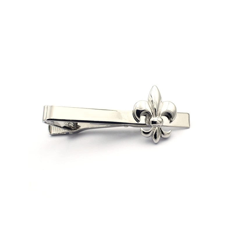 Fleur De Lis Cufflink and Tie Bar/Clip Set (Silver)
