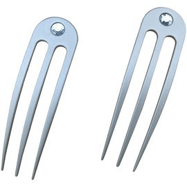 JWL (2) Anodized Aluminum Matte Finished 3 Prong Hair Fork 4.9 inch Curved Unbreakable Waterproof with FPL of 4 inches (Silver)