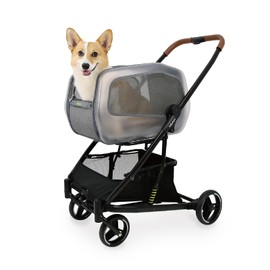 ibiyaya - NeoRider Multi-Purpose Pet Stroller with Detachable Carrier - Dog Stroller for Small Dogs 10 lbs (Up to 26 Ibs) Carry on Carrier, Transparent Design - Gray