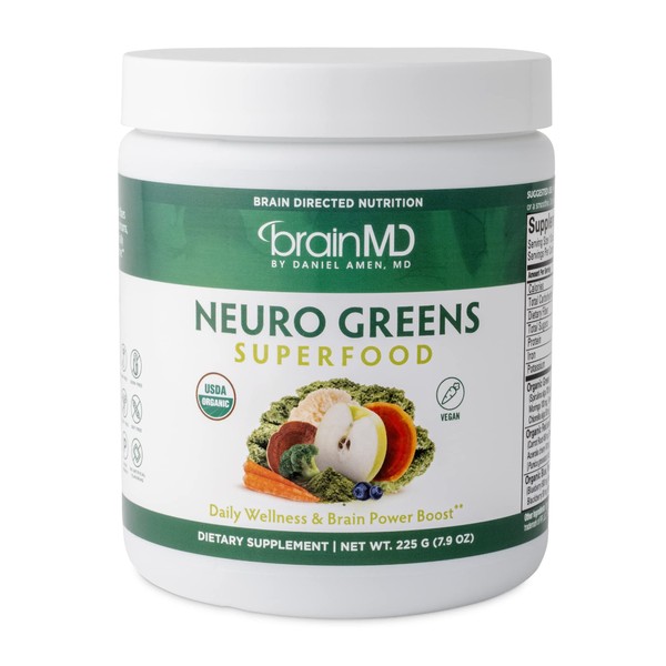 BRAINMD Dr Amen Neuro Greens Superfood - 7.9 oz - Supports Whole-Body Wellness, Digestion + Immune & Brain Health - Gluten Free - 30 Servings