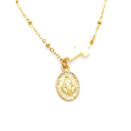 LESLIE BOULES Miraculous Medal Pendant Necklace for Women 18K Gold Plated Chain Religious Jewelry