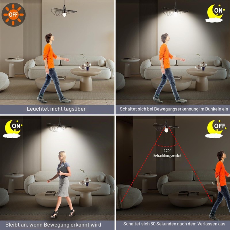 Boxlood E27 LED Lamp with Motion Sensor and Twilight Sensor,