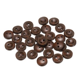 HARFINGTON 30pcs 16L Wooden Sewing Button 3/8"(10mm) 2 Holes Wood Round Craft Replacement Buttons for Sewing Clothing Pillow DIY Crafts Decoration, Medium Brown