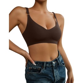 DEANGELMON 4 Pieces V Neck Bralettes Padded Seamless Adjustable Straps Bra Everyday Basic Sleeping Bras (4P1,M)