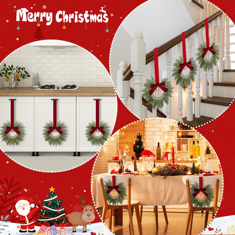8 Pcs 9.8" Small Christmas Cabinets Wreaths Mini Wreaths for