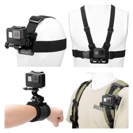 K&F Concept Gopro Accessories, Action Camera, Accessory Kit [Chest + Head + Wrist + Backpack] Mounting Strap ‎Wearable Camera Equipment for GoPro Hero 13/12/11/10 9 balck DJI OSMO 5Pro/4/3 Insta360