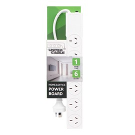 Power Board Overload Protection White 10A 240V 1M 6 Outlet SAA