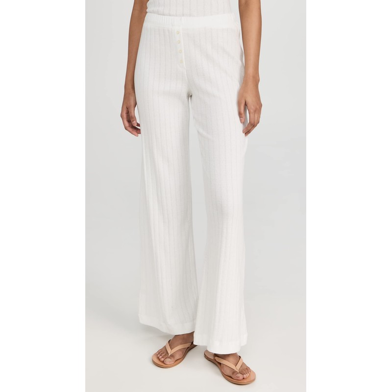 Leset Women's Pointelle Pants, White, M