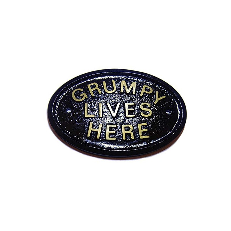 Artisan GRUMPY LIVES HERE WORKSHOP DOOR/HOUSE SIGN PLAQUE BLACK WITH