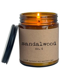 Moonlight Makers Sandalwood Scented Candle, Soy Candle with Essential Oils, Craft Label Candle, Relaxation Aromatherapy Candle for Home, Long Lasting 40+ Hour Burn Time, 9oz Amber Glass Jar