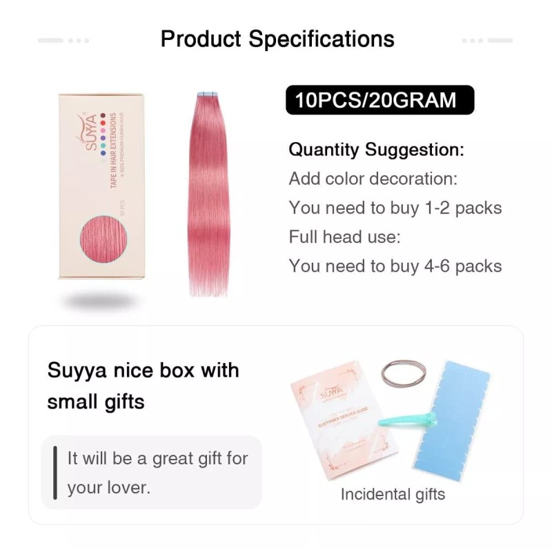 Suyya Extensiones Cabello Natural 20gr 14in Rosa Caliente