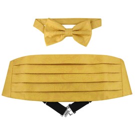 Cumberbund & BowTie GOLD Color PAISLEY Design Men's Cummerbund Bow Tie Set