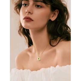 Birth Flower Lily Necklaces for Women May Month Guardian Floral Disc Pendant 18K Gold Plated Silver Dainty Round Coin Medal Jewelry Birthday Gifts for Mom Daughter Girlfriend