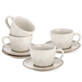 Yedio Stoneware Espresso Cups Set with Saucers, 6 oz Handcrafted Speckled Glaze Coffee Cup and Saucer Set for Cappuccino Latte Coffee Drinks and Tea, Set of 4