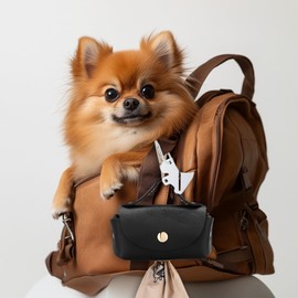 Affrolling 5 Pcs Leather Dog Poop Bag Holder Dog Poop Include 45 Scented Poop Bags Dispenser Cute for Travel Walking Dog Park and Outdoor Use(Black)