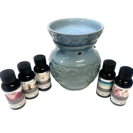 Hosley Blue Designed Electric Ceramic Oil Warmer Gift Set