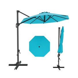 10FT Patio Umbrella Outdoor Large Cantilever Umbrella w/Base Included Market Sun Shade Windproof Offset Umbrella with 360-Degree Rotation for Garden Deck Pool Patio, Turquoise Blue