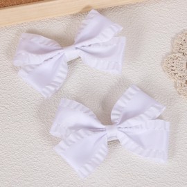 4in White Ruffled Ribbon Hair Bows Alligator Clips Hair Barrettes for Teen Toddler Flower Girls Wedding 1st Communion Pageant Party Dress Decor Accessories Kids Back School Gift