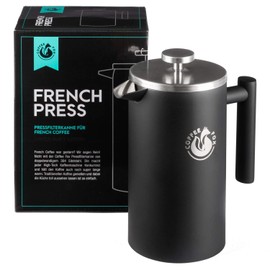 Coffee Fox French press, coffee pot, made of double-walled stainless steel, black, coffee press jug.