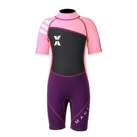 Kids Shorty Wetsuit, 2.5 mm Neoprene One-Pieces Swimsuits UV Protection Bathing Suits for Girls Boys Swimming Diving Snorkeling Surfing