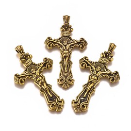Airssory Pack of 10 Antique Golden Colour Cross Charms Religious Jesus Crucifix Easter Charms for DIY Jewellery Earring Bracelet Necklace Craft Keyring Bag Decor, Metal