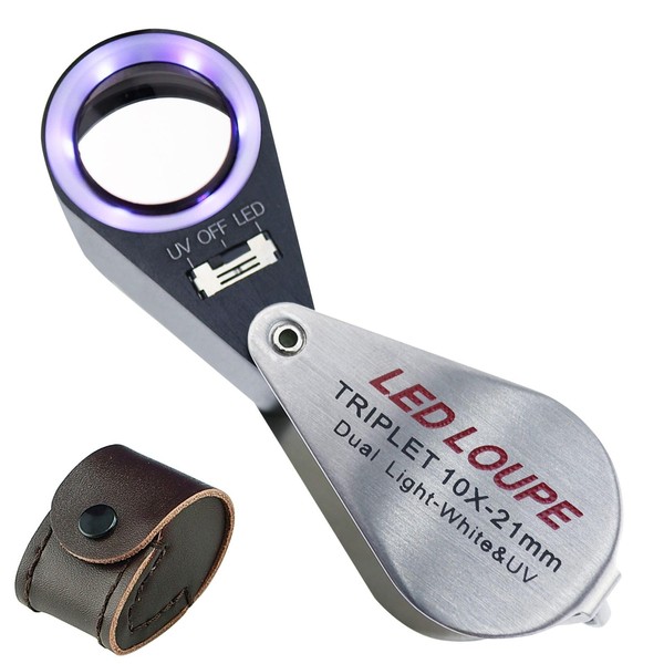 10x Foldable Pocket Magnifier Loupe with UV and LED Light