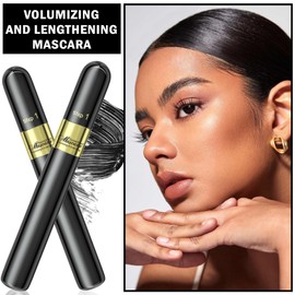 2PCS Tubing Mascara 2 in 1 Mascara Black Volumizing and Lengthening,Liquid Lash Extensions Mascara 5x Longer Waterproof and Washable,Natural Curling Eyelashes Eye Makeup