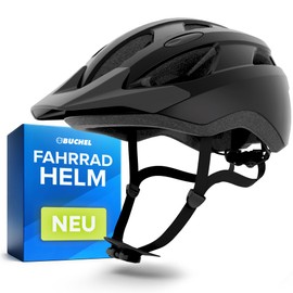BÜCHEL Bicycle Helmet with In-Mould Technology - For Kids & Adults - Cam Lock, Chin Padding & Fly Net - Sizes M 52-57 cm & L 58-61 cm - Black, White, Grey (Matte Black, M, 52-57 cm)