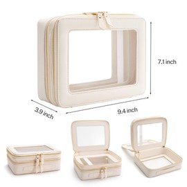 Aveniee Clear Makeup Bags, Double Layer Cosmetic Case with Separate Brush Compartment, Large Toiletry Organizer for Women, Travel Accessories Holder(2 Layers Large, White)