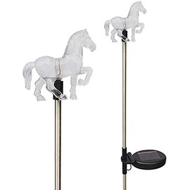 JAYXC HOME Set of 2 Clear Acrylic Horse Solar Garden Yard Landscape Path Stick LED Lights